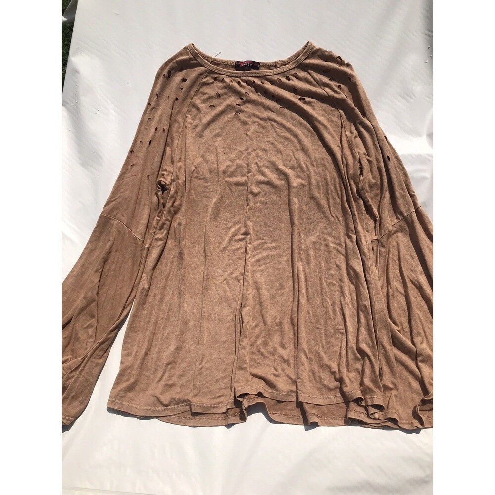 T Party crochet knit Tan bell sleeves long sleeve top boho M